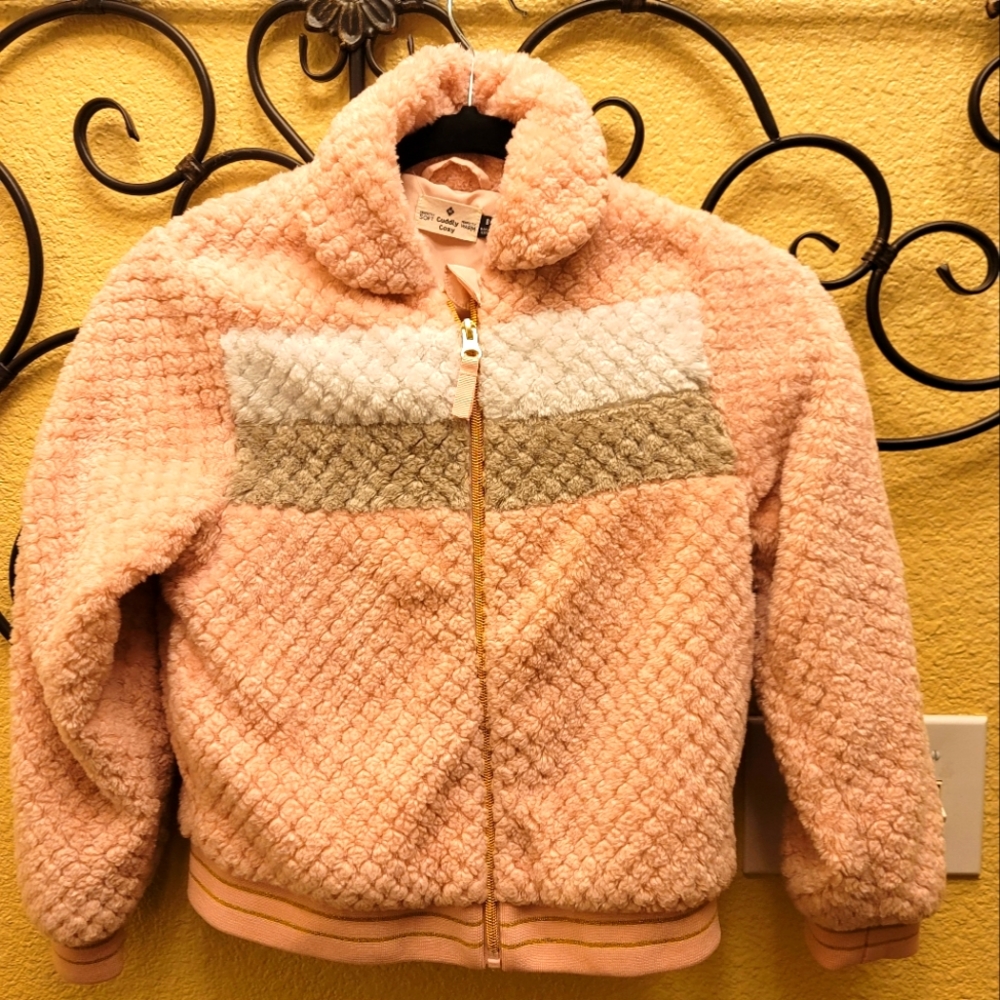 Cuddly Cozy girls fuzzy zip up lightweight jacket size 8